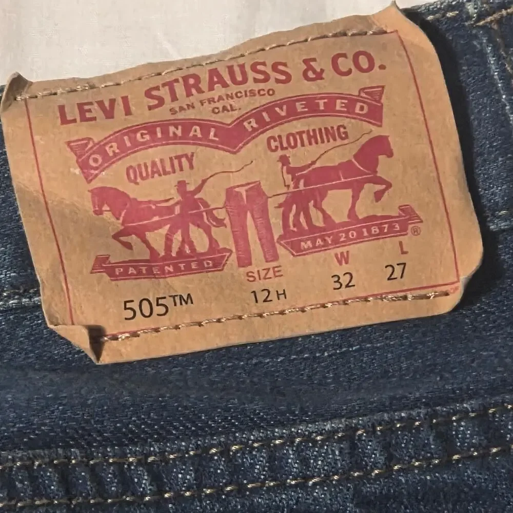 Levi's 505 Regular Fit Jeans Boys Size 12 Husky Blue Denim 32x27 Adjustable